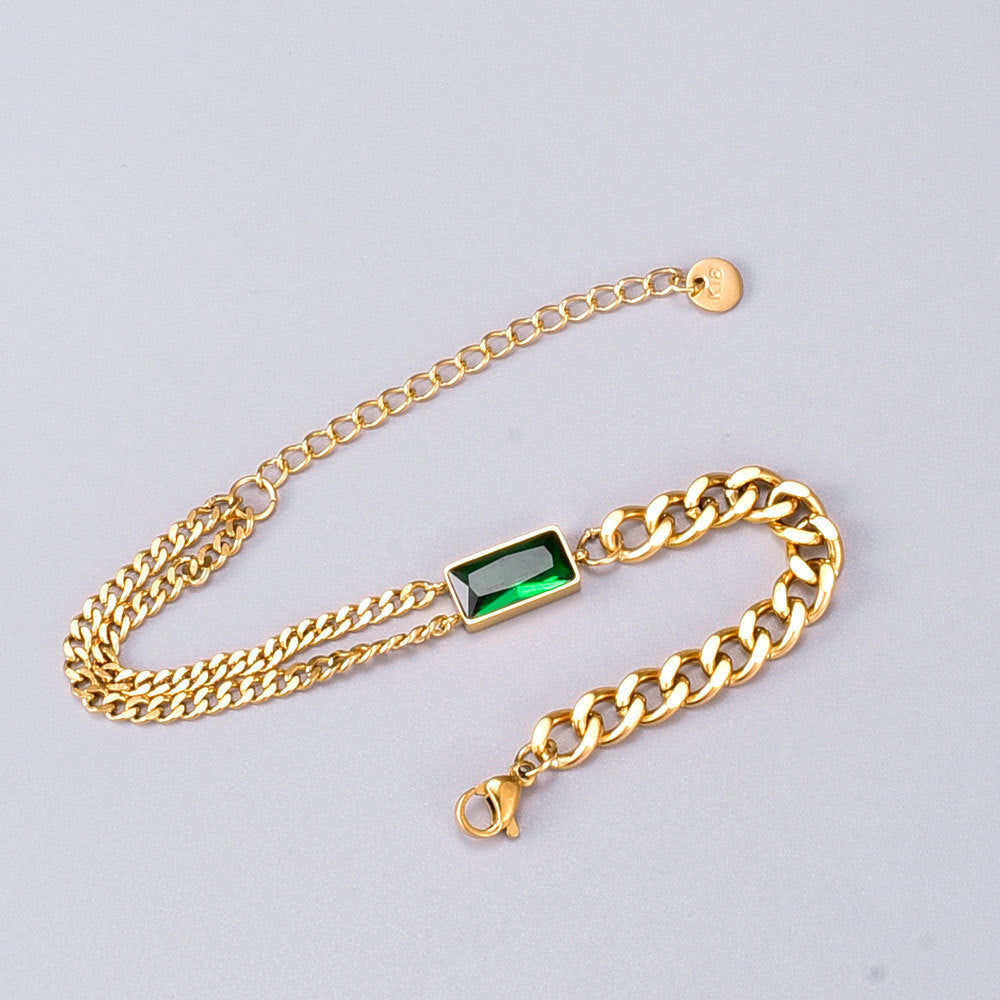 Beautiful Square Emerald Female Titanium Steel Niche Bracelets