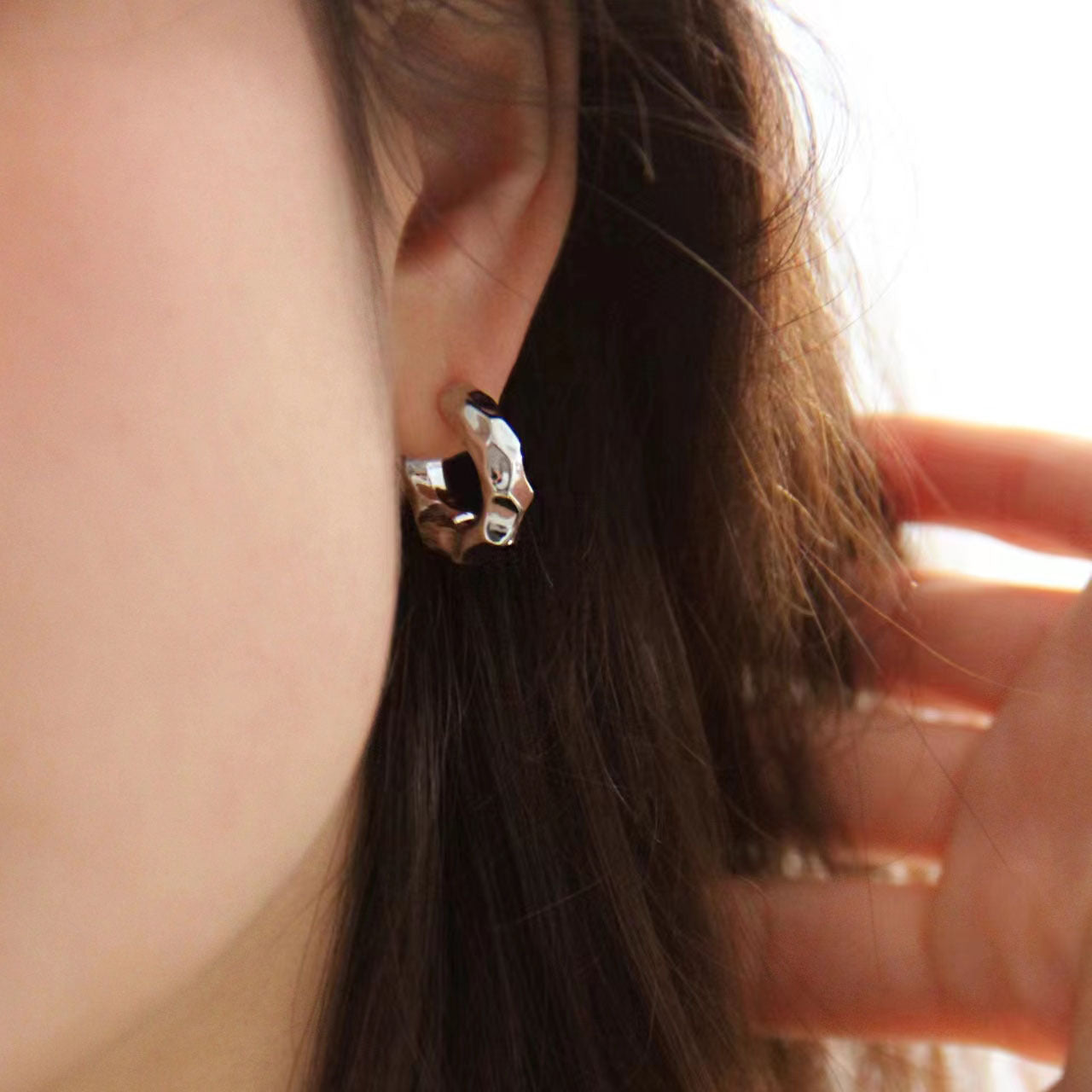 Women's Bag Simple Personality Metal Texture Ear Earrings