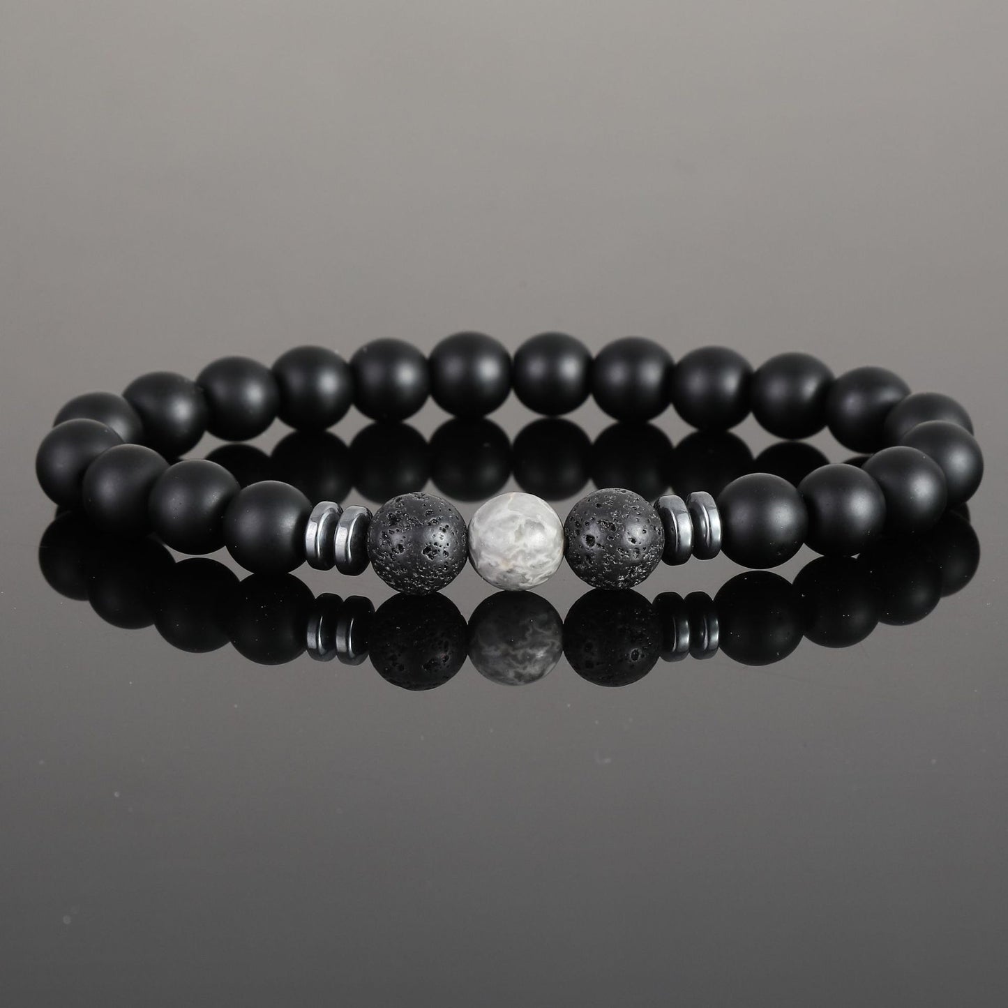 Women's & Men's Black Bead Stone Hematite Spacer Volcanic Bracelets