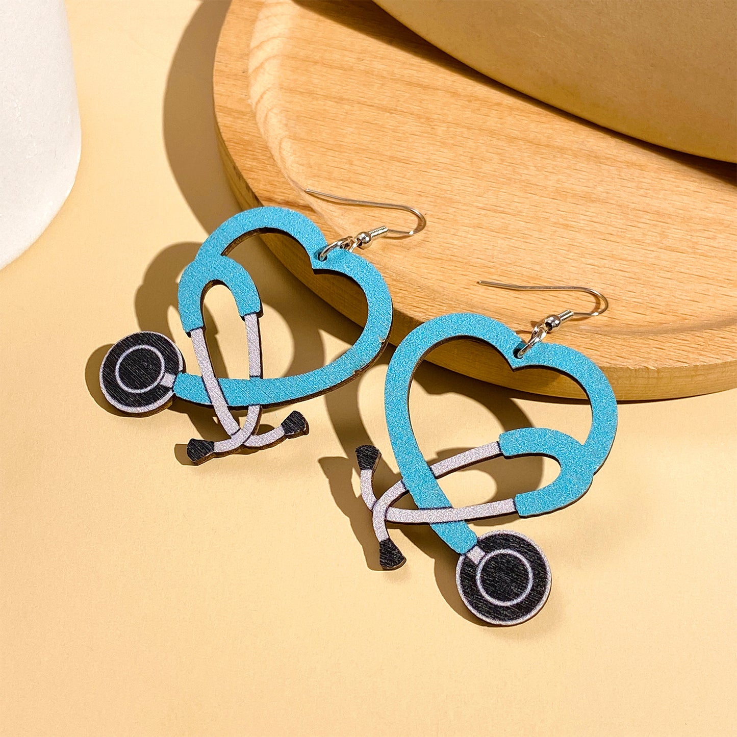 Nurse Medical Color Stethoscope Modeling Wooden Earrings