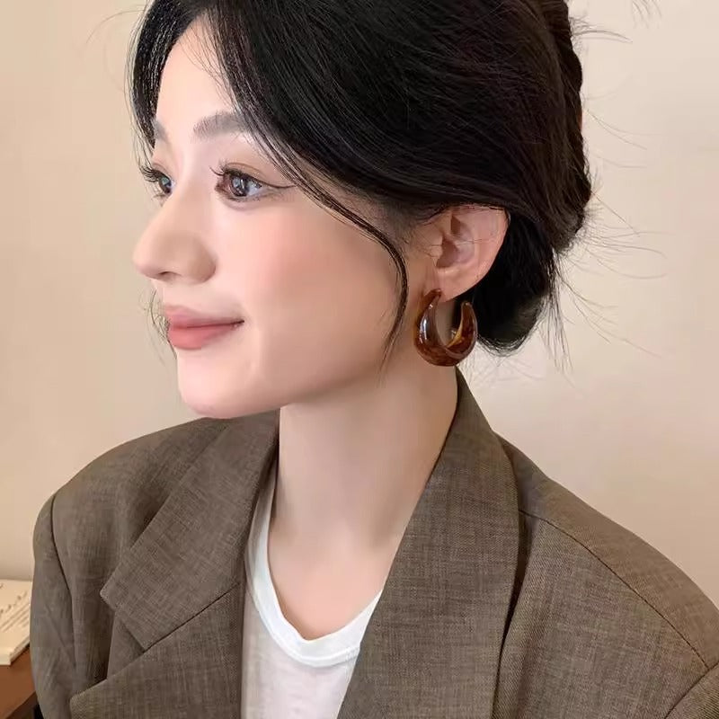 Women's White French Type Resin For Exaggerated Personalized Unique Hoop Rings