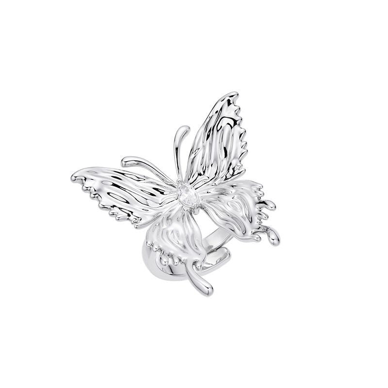 Women's Liquefied Butterfly Opening Niche Design Pleated Cold Wind Dark Rings