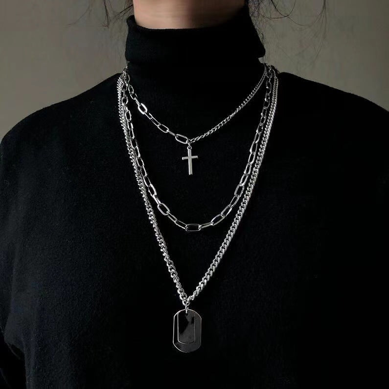 Cross Korean Simple Sweater Twin Hip Pendants