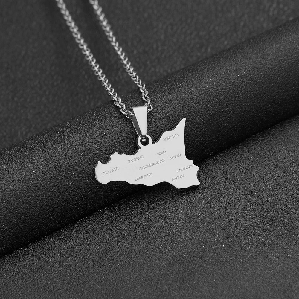 Women's Italy Sicily Map Flag Stainless Steel Necklaces