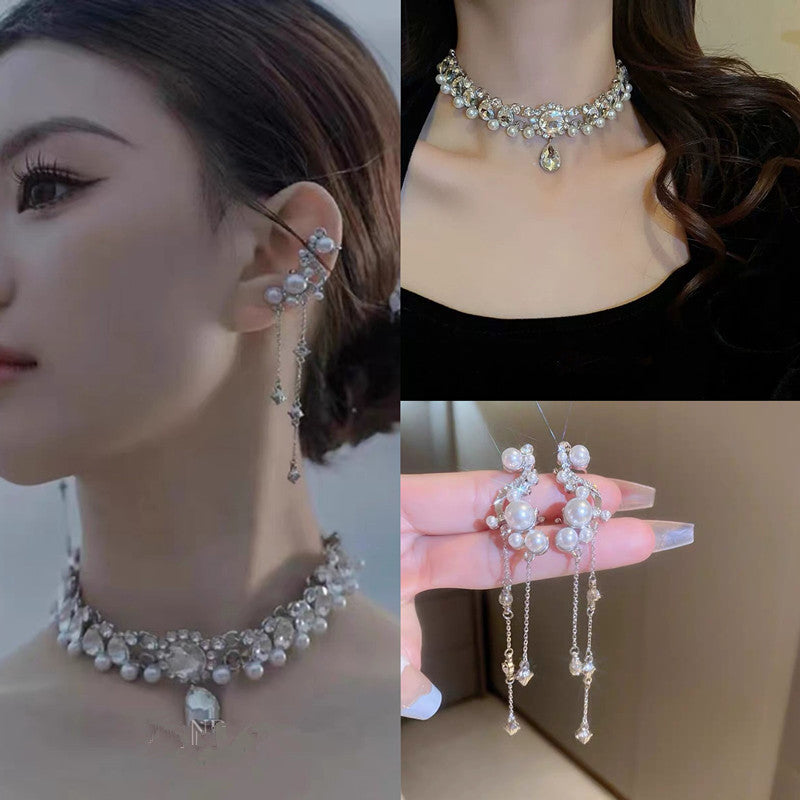 Women's Drop Tassel Pearl Double Layer Temperament Clavicle Chain Necklaces