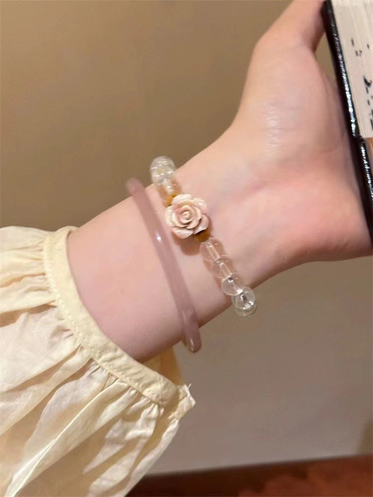 Misty Pink Rose Flower Beaded Female Bracelets