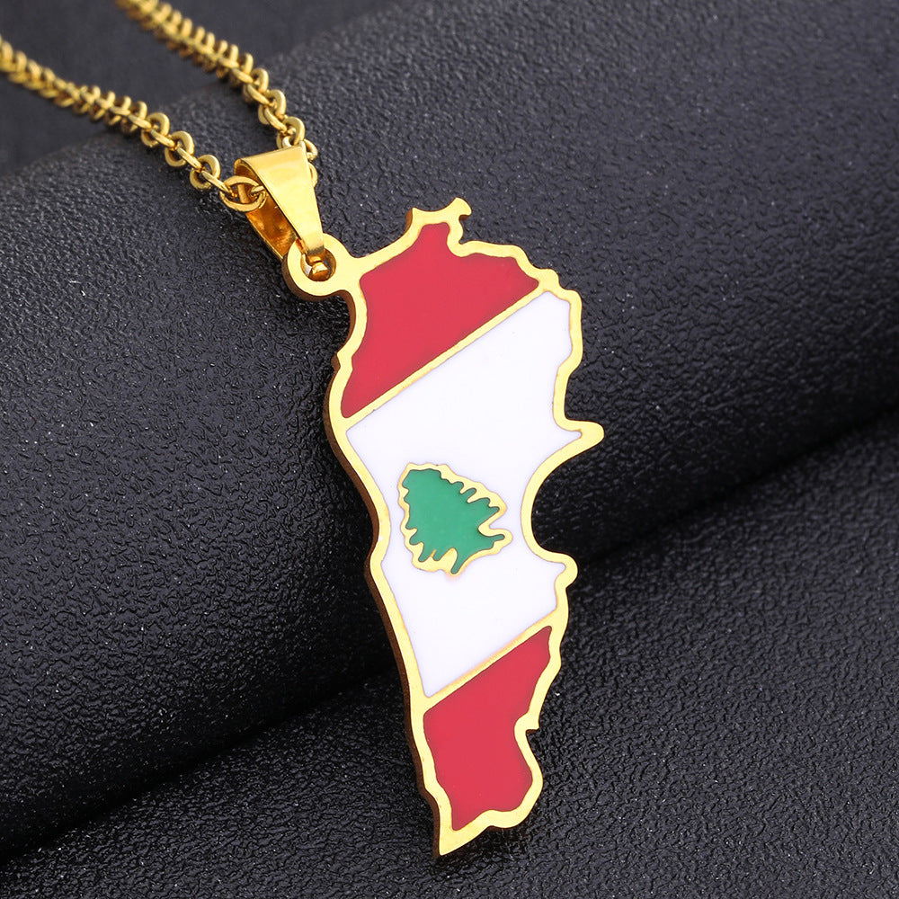 Women's & Men's Oil Dripping Map Stainless Steel Couple Necklaces