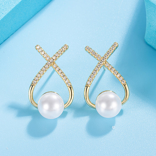 Letter Pearl Female Retro Elegant Exquisite French Earrings