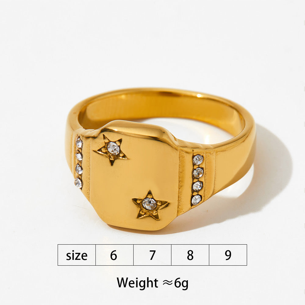 Stainless Steel Retro Star Moon Design Rings