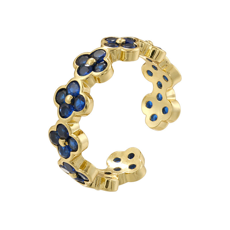 Temperament Entry Lux Gold Inlaid Color Diamond Four-leaf Clover Rings