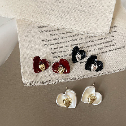Niche Design Dripping Oil Love Heart Earrings
