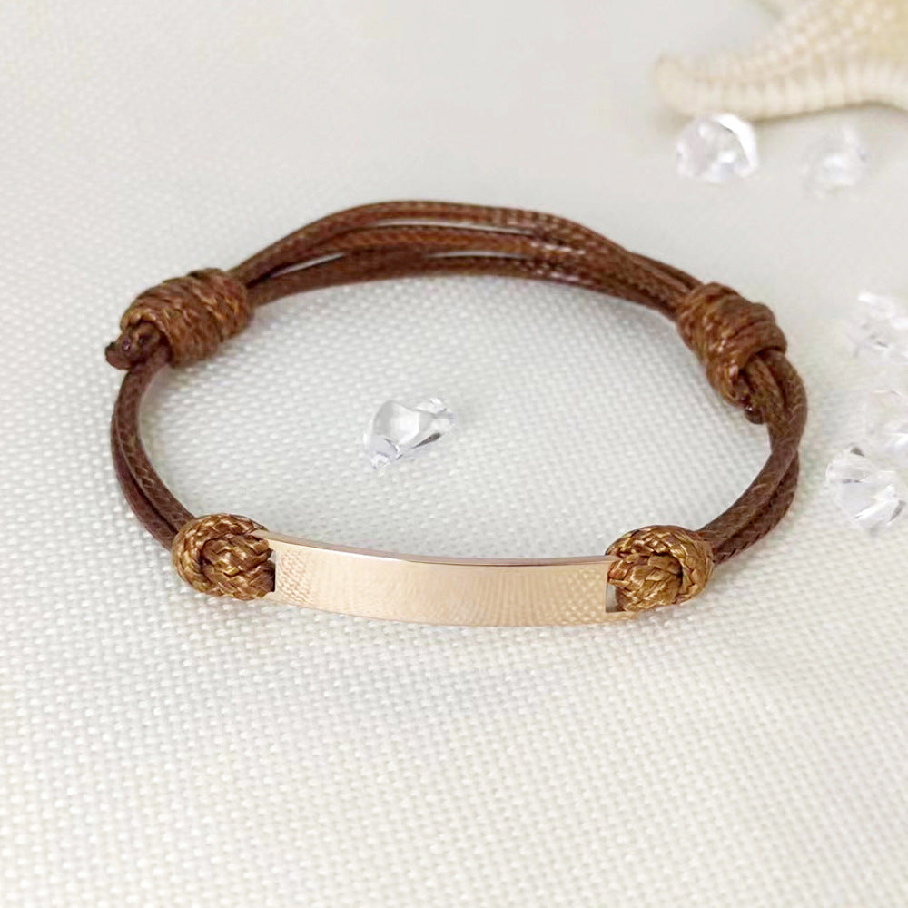 Polished Titanium Steel Curved Piece Leather Rope Bracelets