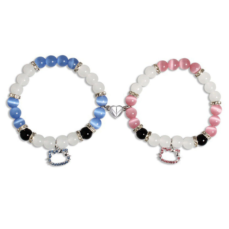 Spider Cat Couple Crystal Opal Magnet Bracelets
