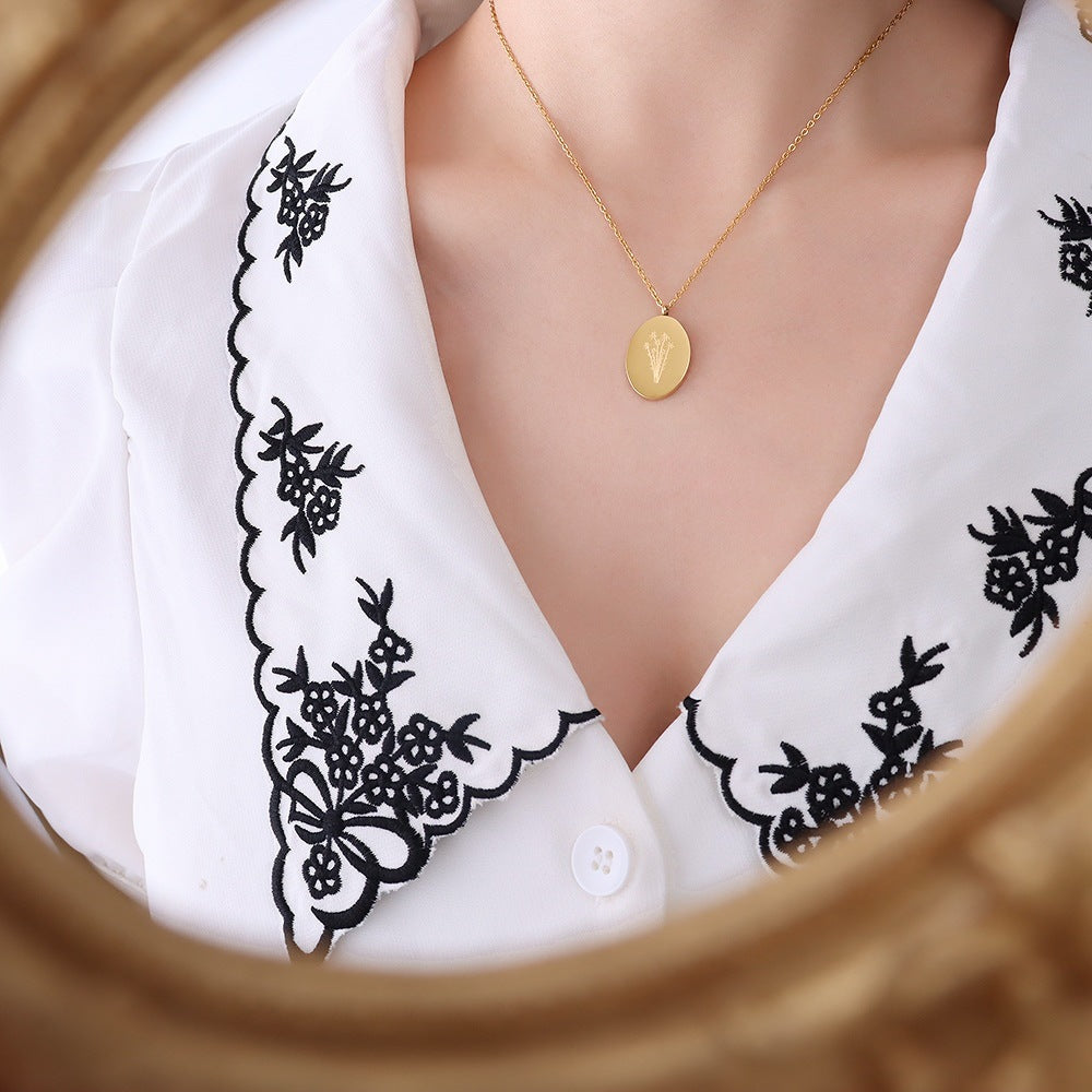 Carved Flower Titanium Steel Creative Design Necklaces