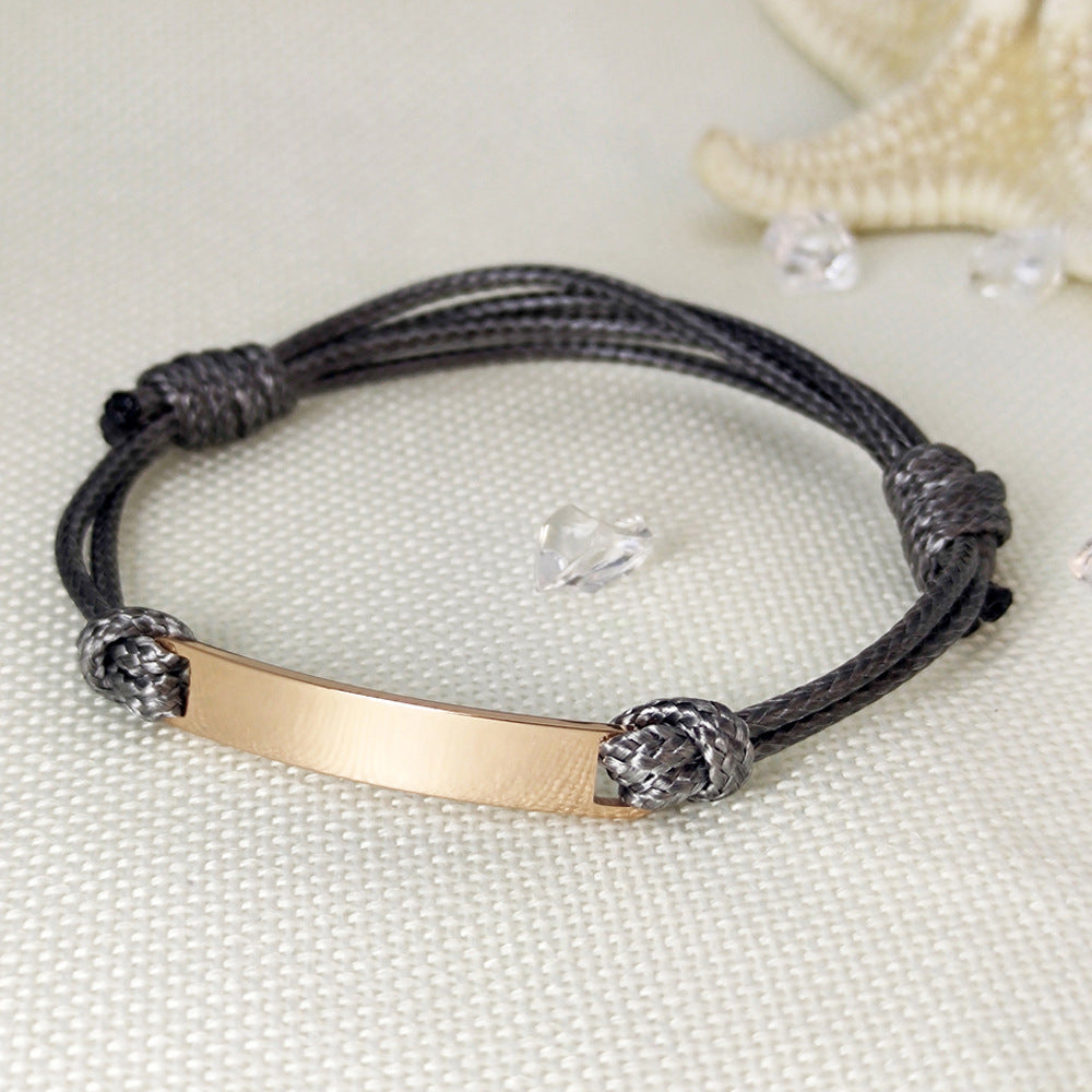 Polished Titanium Steel Curved Piece Leather Rope Bracelets