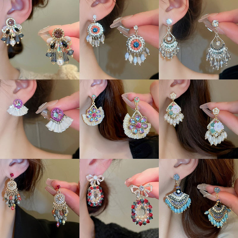 Women's Real Gold Electroplated Sier Needle Gradient Artificial Crystal Earrings