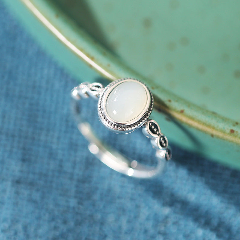 Women's Surface Sier Embedded Thai Retro Vintage Open-end Rings