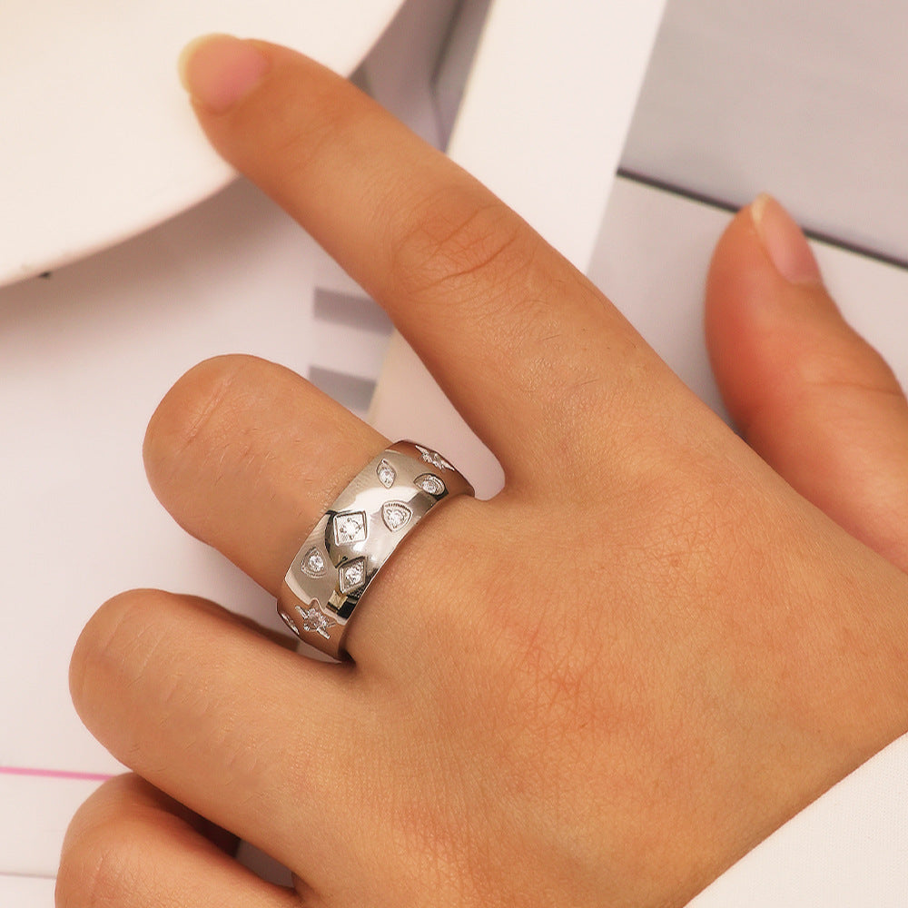 Steel High-grade Light Luxury Diamond French Rings