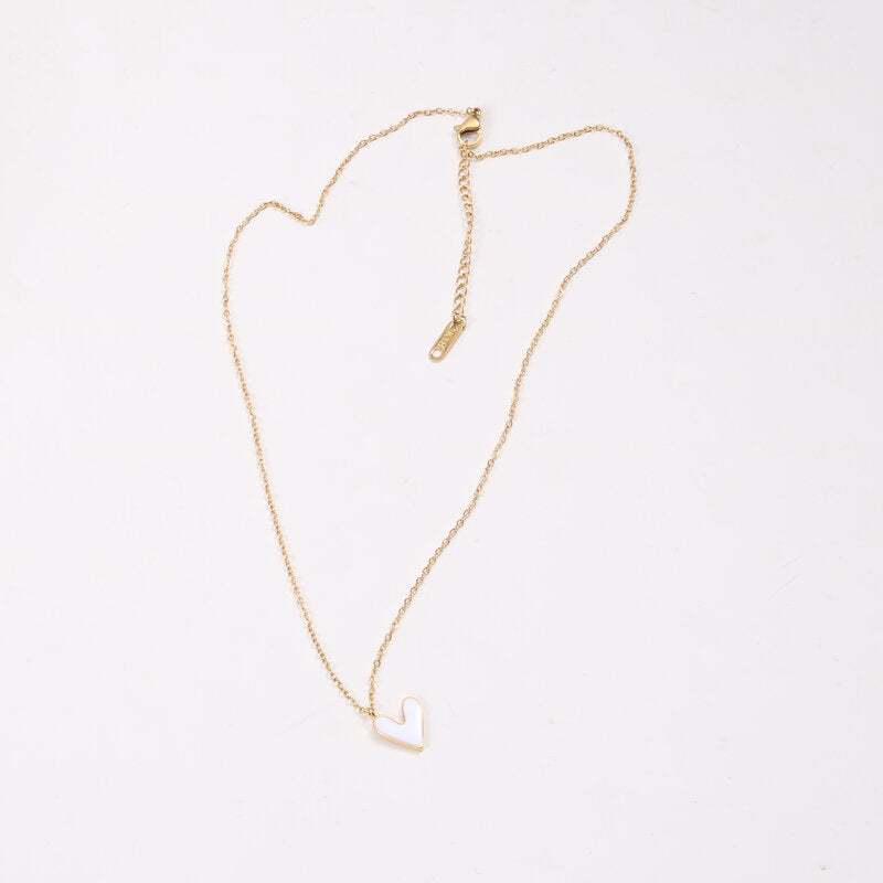 Peach Heart White Enamel Titanium Steel Necklaces