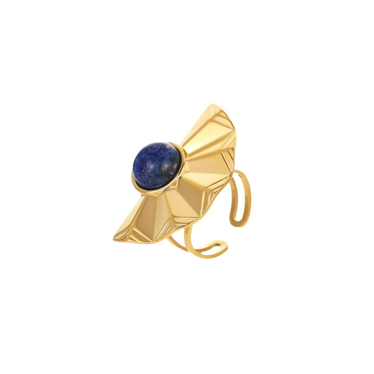 Steel Gold-plated Fan-shaped Inlaid Natural Stone Rings