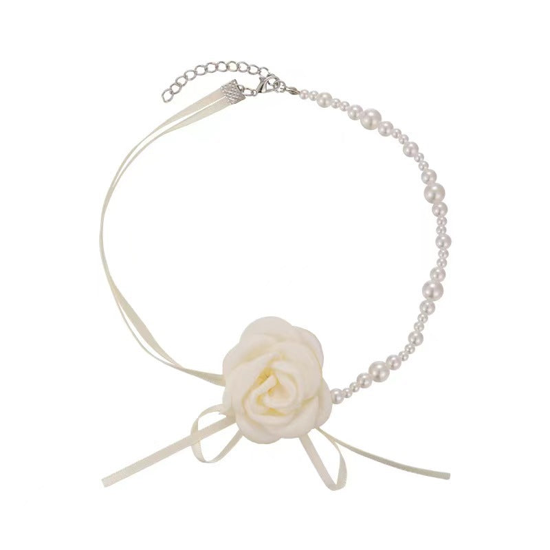 Camellia Flower Pearl Female Neckband Clavicle Chain Strap Neck Necklaces