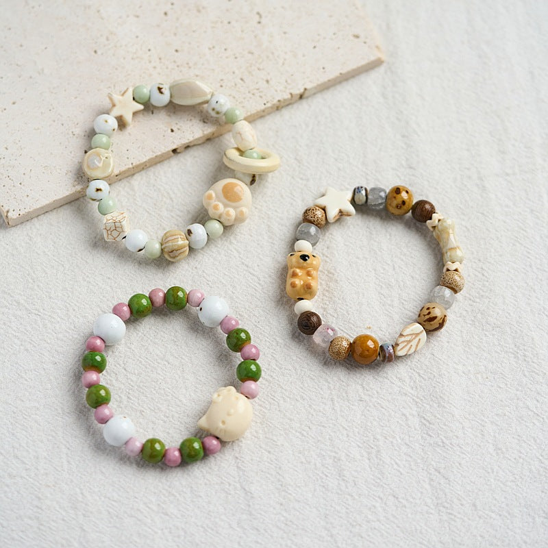 Women's Dopamine Color Ceramic Ancient Style Beaded Bracelets