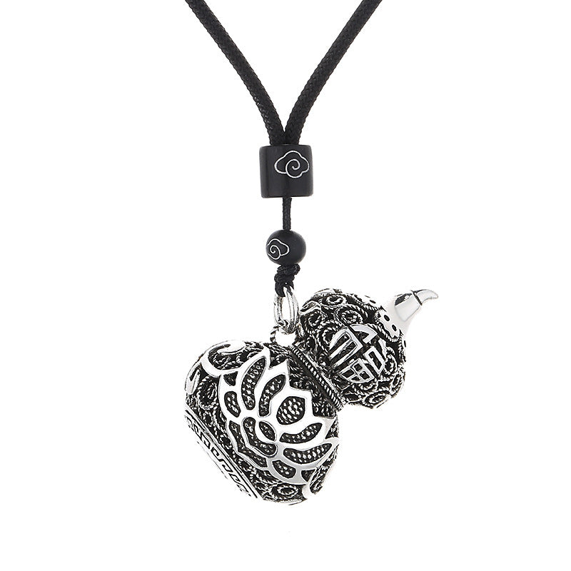 Women's & Men's Gourd For Trendy Fashion Auspicious Clouds Black Rope Necklaces