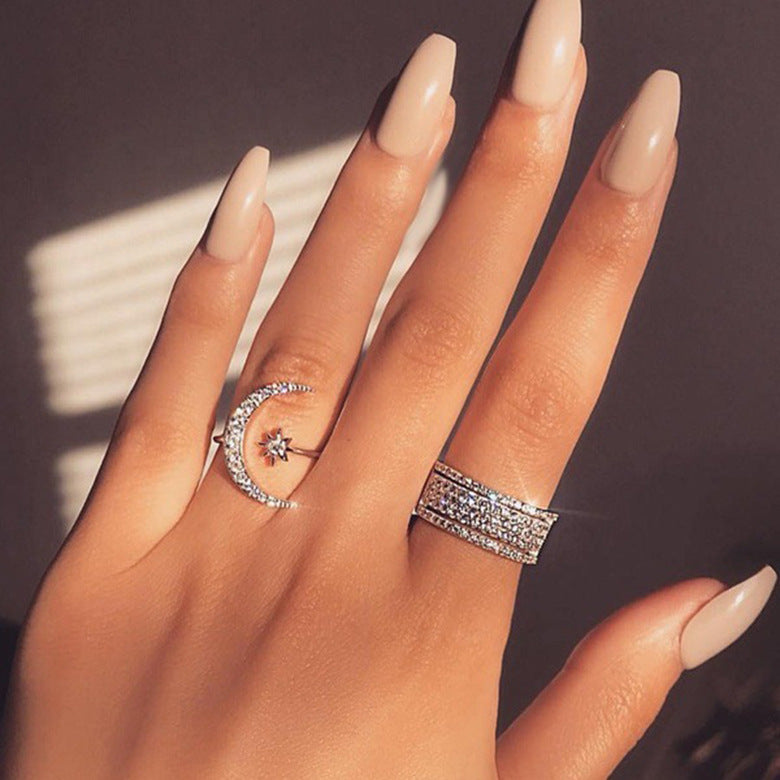 Crescent Star Moon Plated Creative Exaggerating Rings