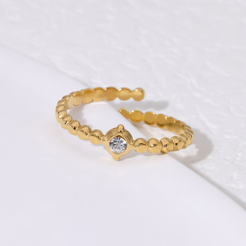 Women's Fashionable Titanium Steel Open Adjustable Rhinestone Gold-plated Rings