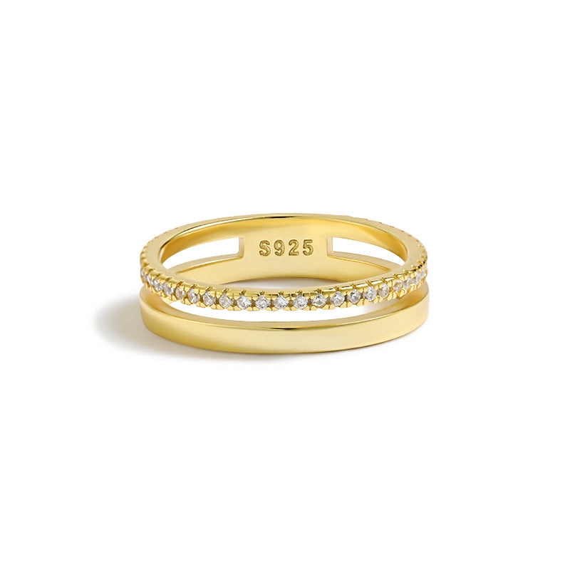Women's Sterling Sier Gang Drill Zircon Simple Rings