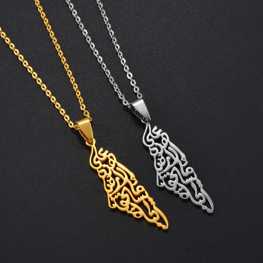 Women's & Men's Stainless Steel Israel Palestine Map Titanium Arabic Necklaces