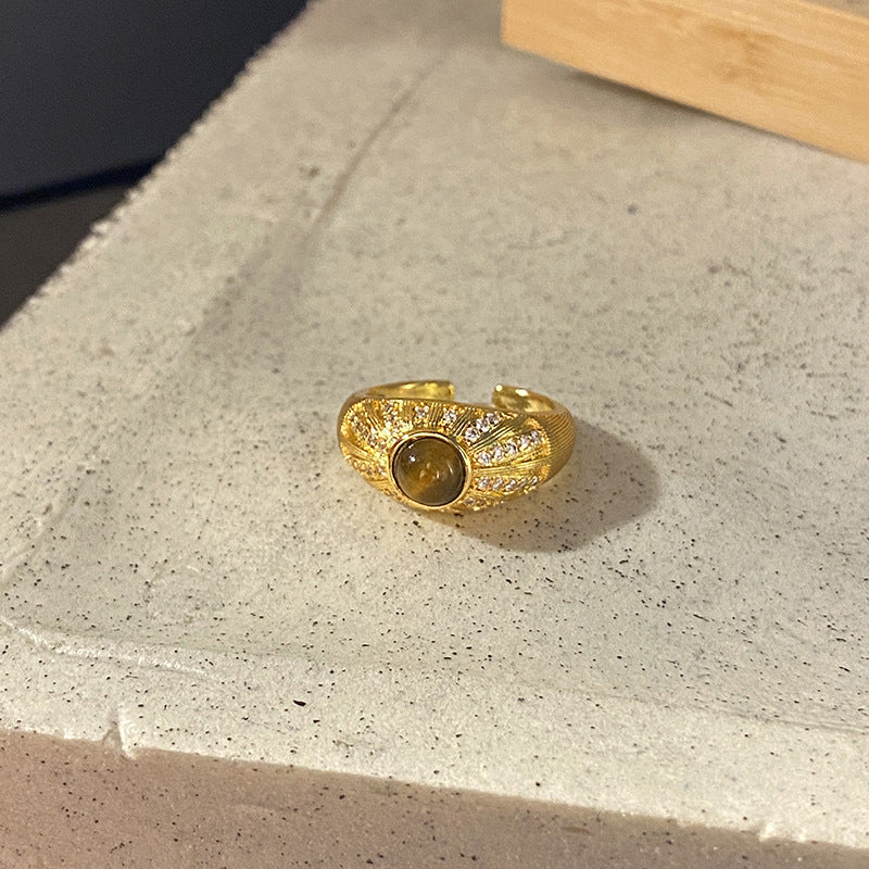 Women's Gold Light Luxury High-grade Tigereye Forefinger Rings