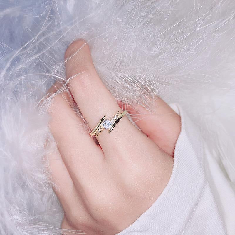 Women's Style Personalized Fashion Zircon Crystal Gold French Rings
