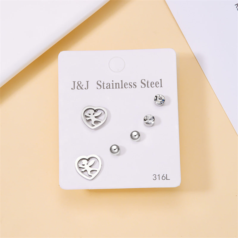 Pairs Heart Shape With Diamond Combination Earrings