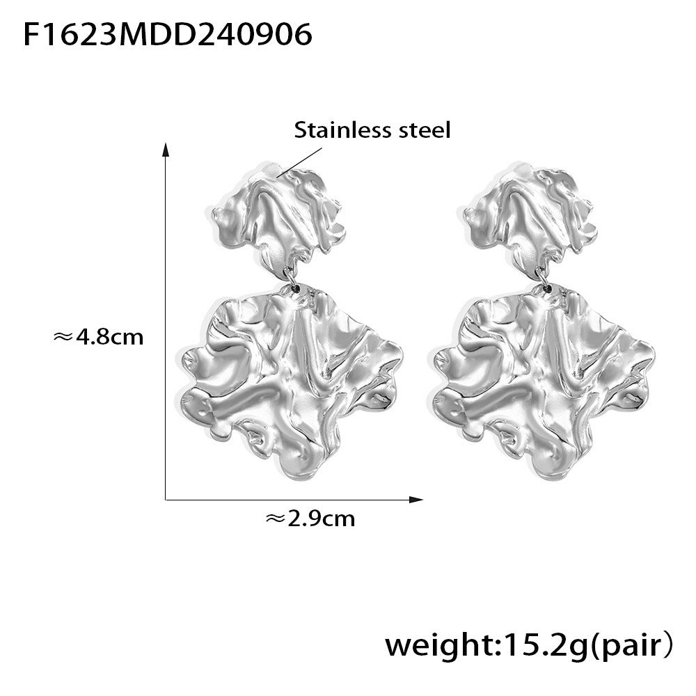 Personality Trendy Hammered Pleated Leaves High-key Earrings