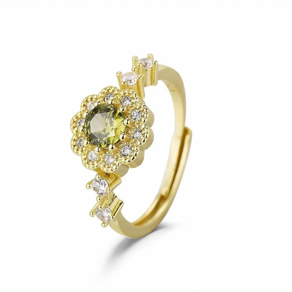 Green Adjustable Female Light Luxury Minority Elegant Simple Ring