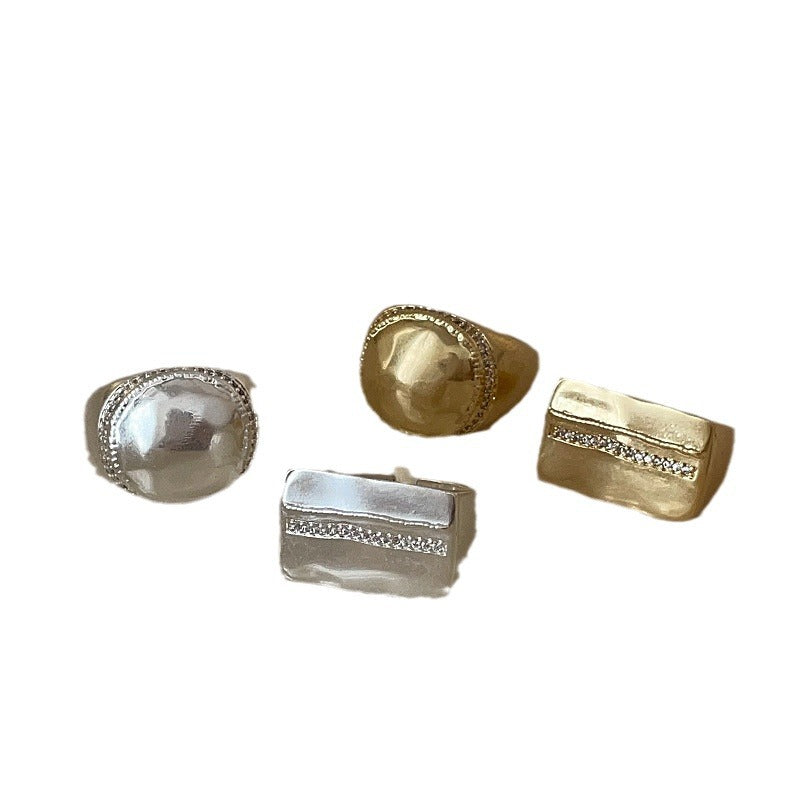 Women's Exaggerated Micro Inlaid Zircon Geometric Metal Rings