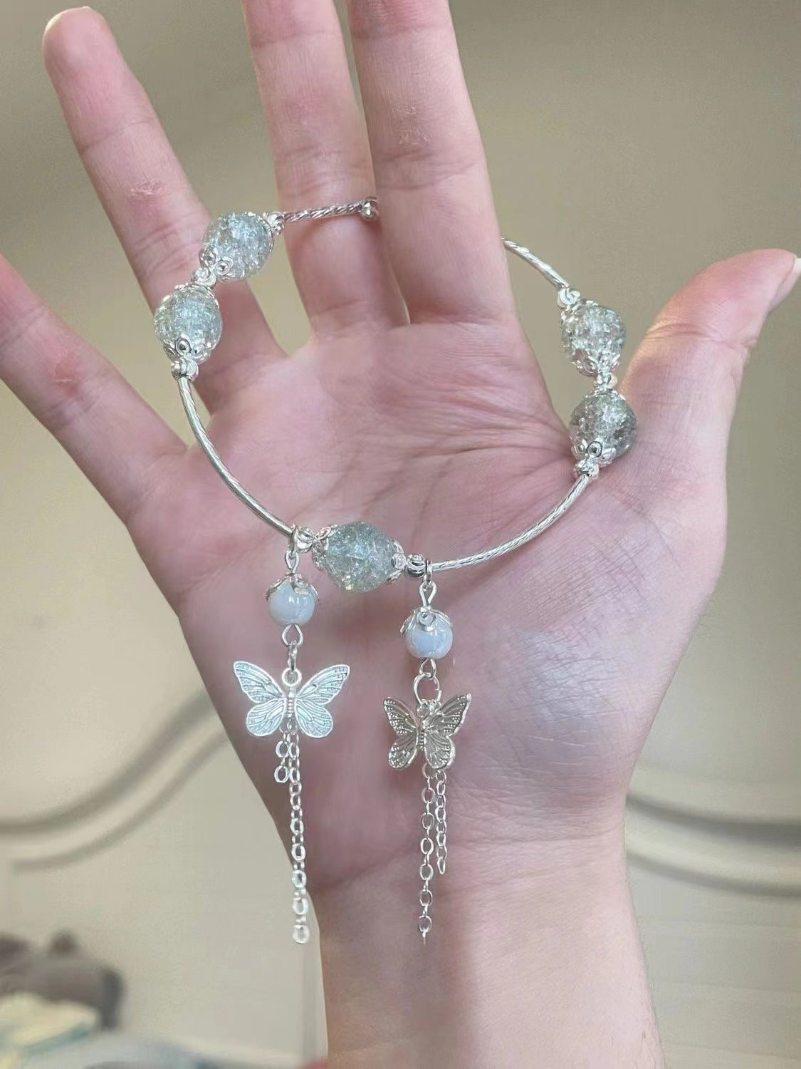 Glazed Antique Style Butterfly Tassel Design Ping An Bracelets