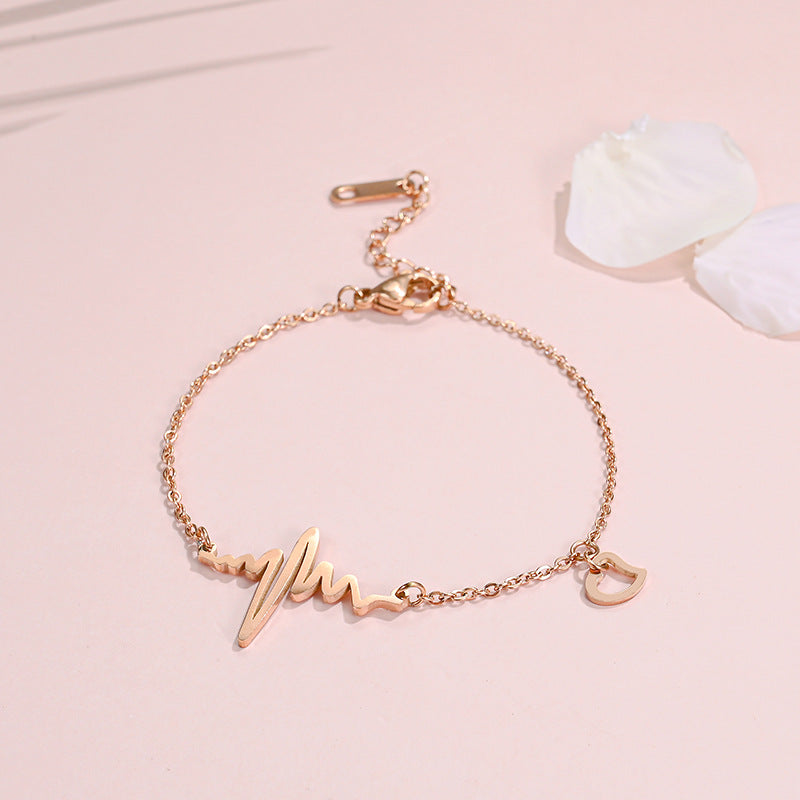 Warm Ecg Heart Female Titanium Steel Bracelets
