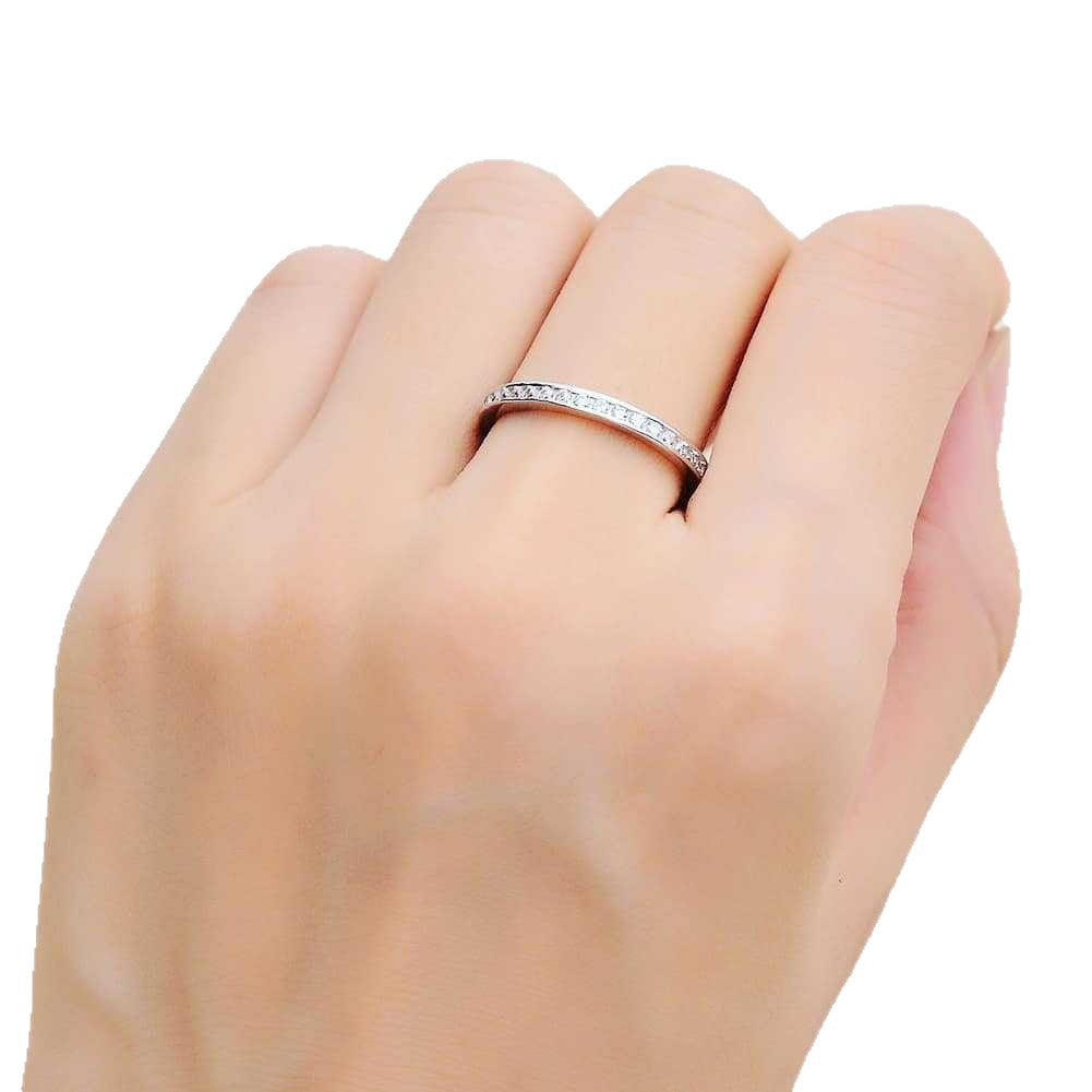 Sterling Sier Circle White Diamond Inlaid Zircon Ring