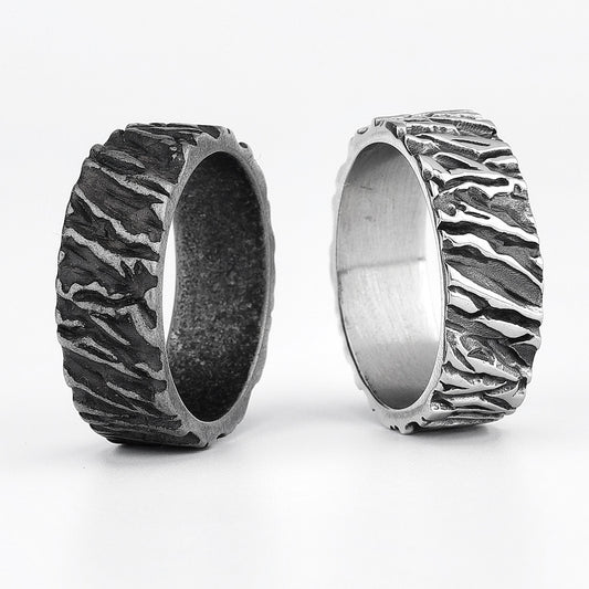 Titanium Steel Viking Vertical Texture Unisex Rings