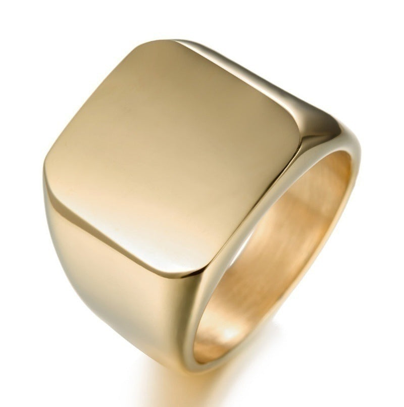 Men's Retro Solid Full Glossy Seal Square Rings