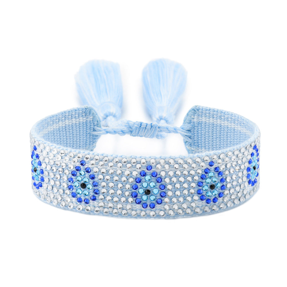 Devil's Eye Rhinestone Woven Hand Strap Fashion Lucky Blue Bracelets