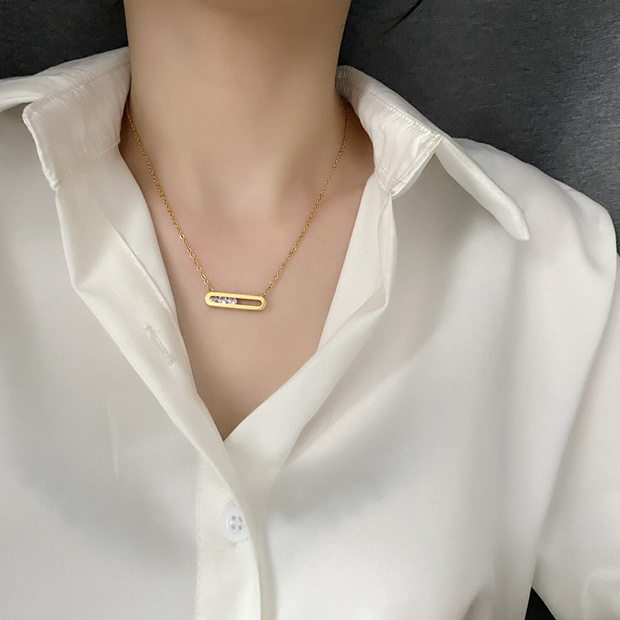 Women's No Fading Rectangular Flowing Zircon Clavicle Chain Gold Necklaces