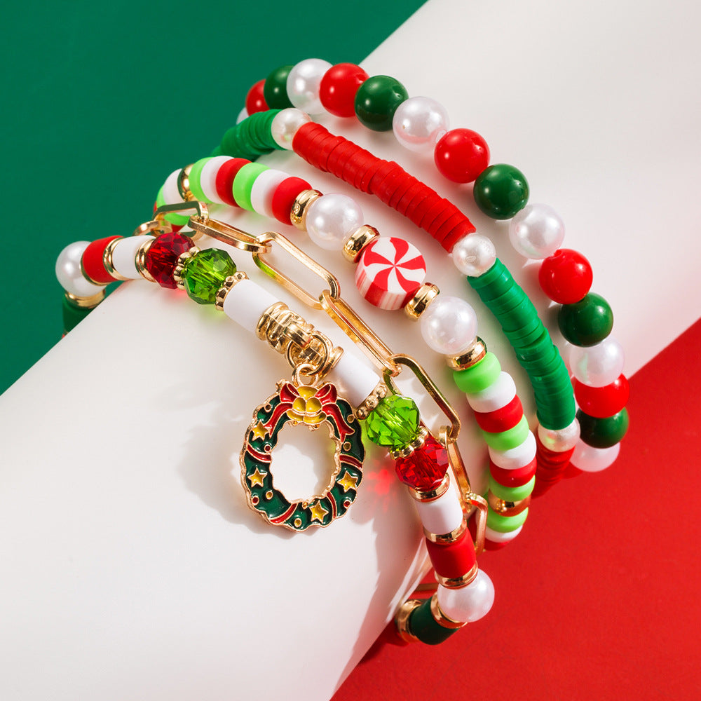 Alloy Wreath Elk Red Green White Polymer Bracelets