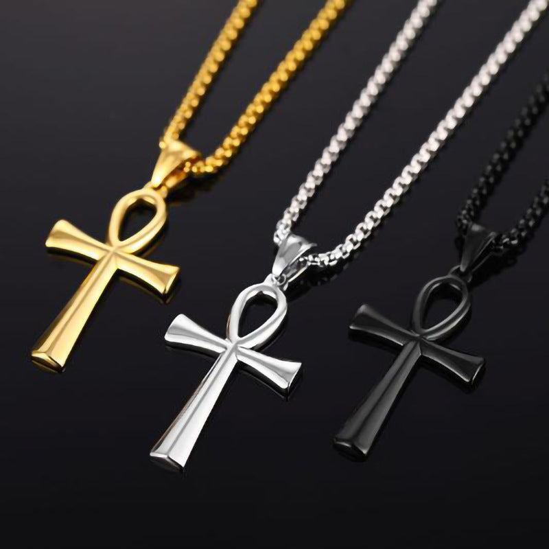 Men's Ornament Simple Glossy Egyptian Cross Necklaces