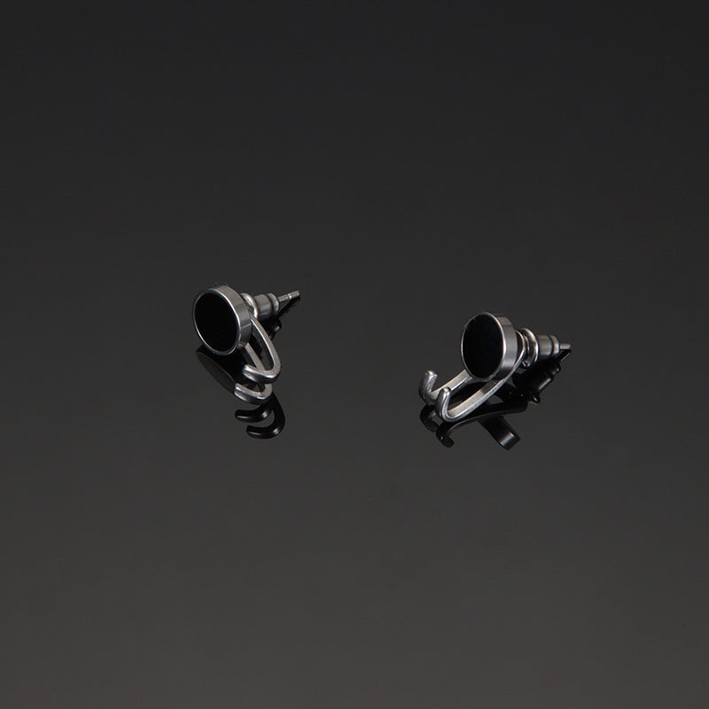 Small Claw Trendy Unique Hook Combination Simple Black Titanium Earrings