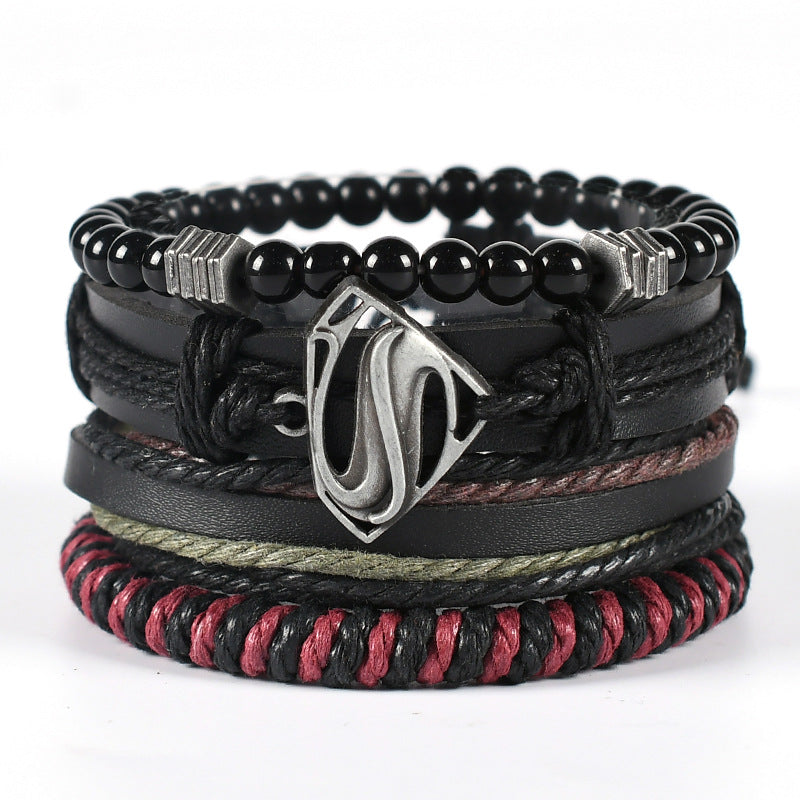 Men's Handmade Ornament Alloy Wings Unisex Black Bracelets