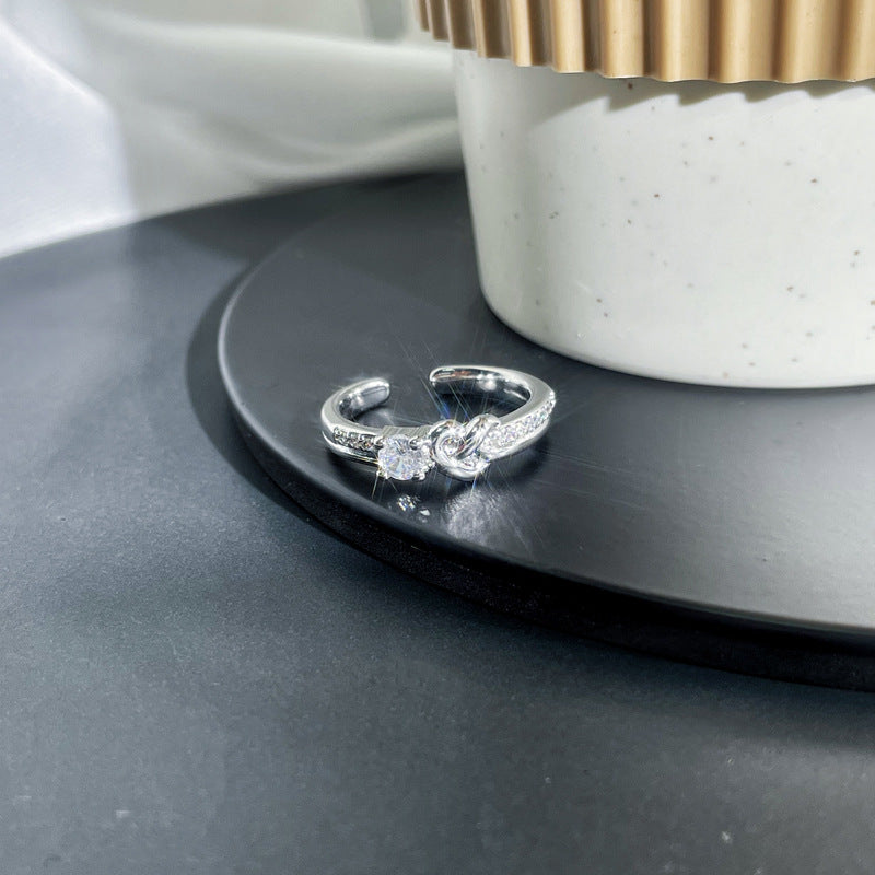 Exquisite Small Simple Inlaid Open-end Zircon Female Rings