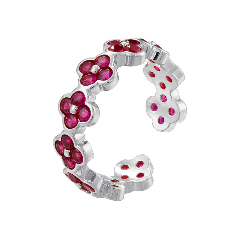 Temperament Entry Lux Gold Inlaid Color Diamond Four-leaf Clover Rings